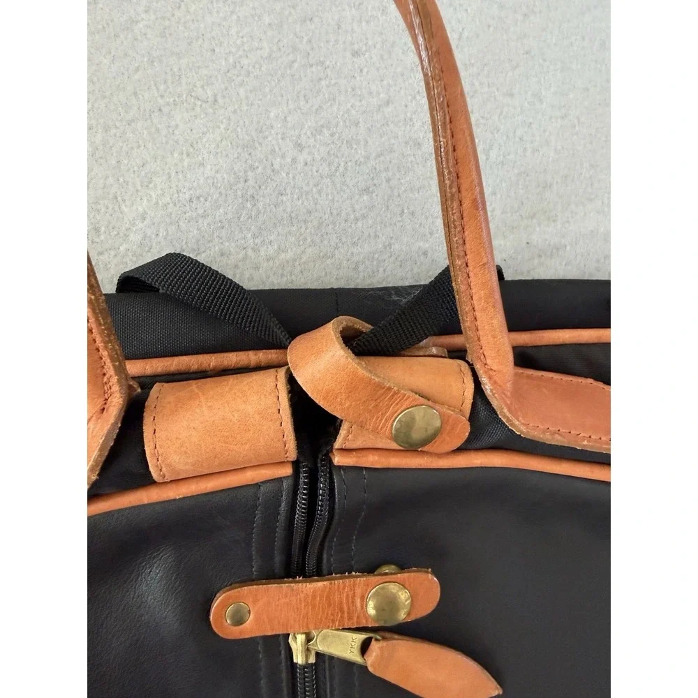 VTG CRUMP Black Brown Leather Garment Bag Travel Suit Bag Suede Canvas Monogram